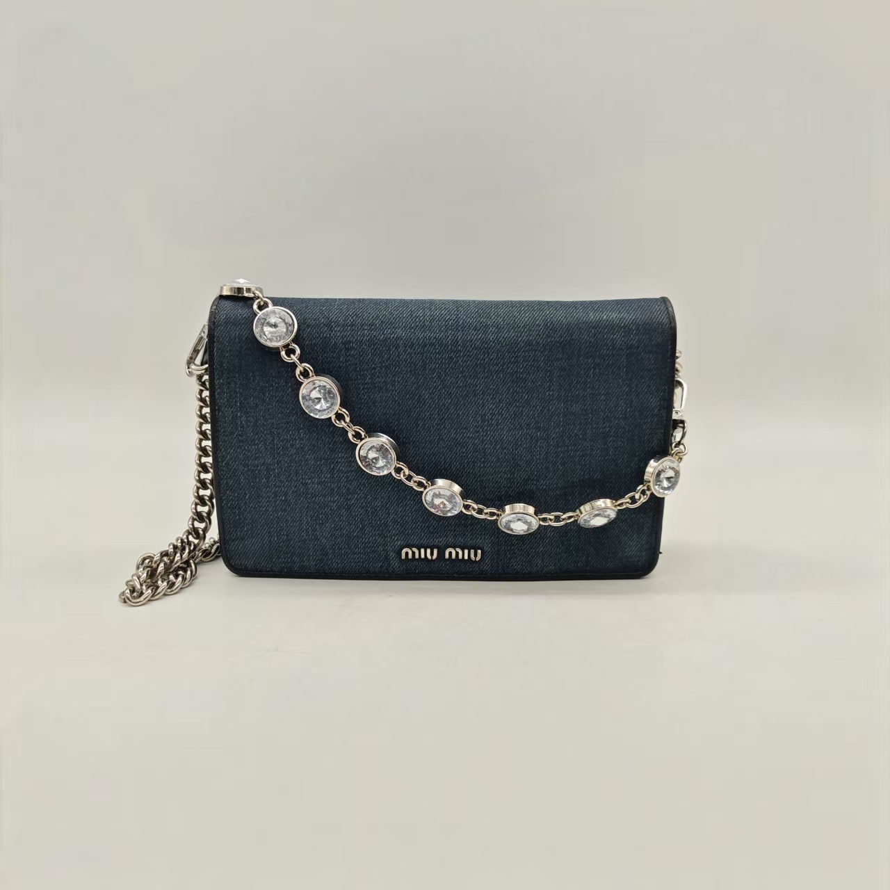 95新 MIU MIU/缪缪 蓝色单宁woc链条包