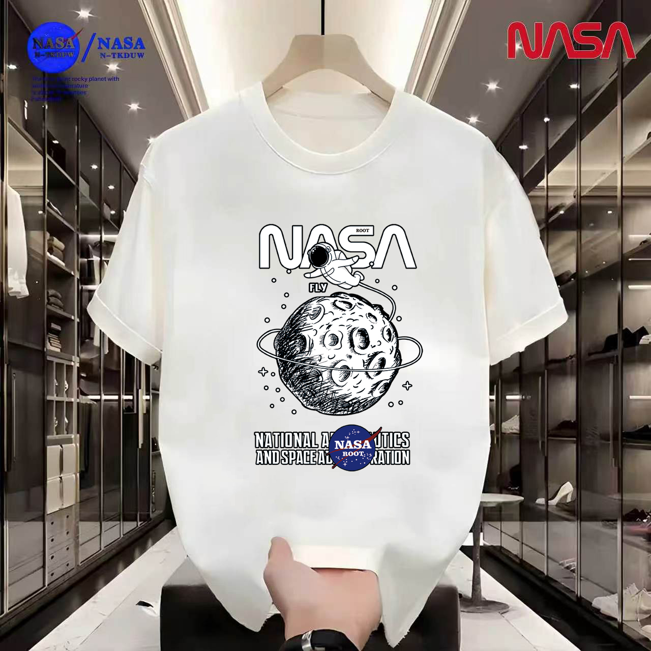 D16NASA联名重磅T恤男女同款时尚百搭圆领短袖【月球NASA】A-053