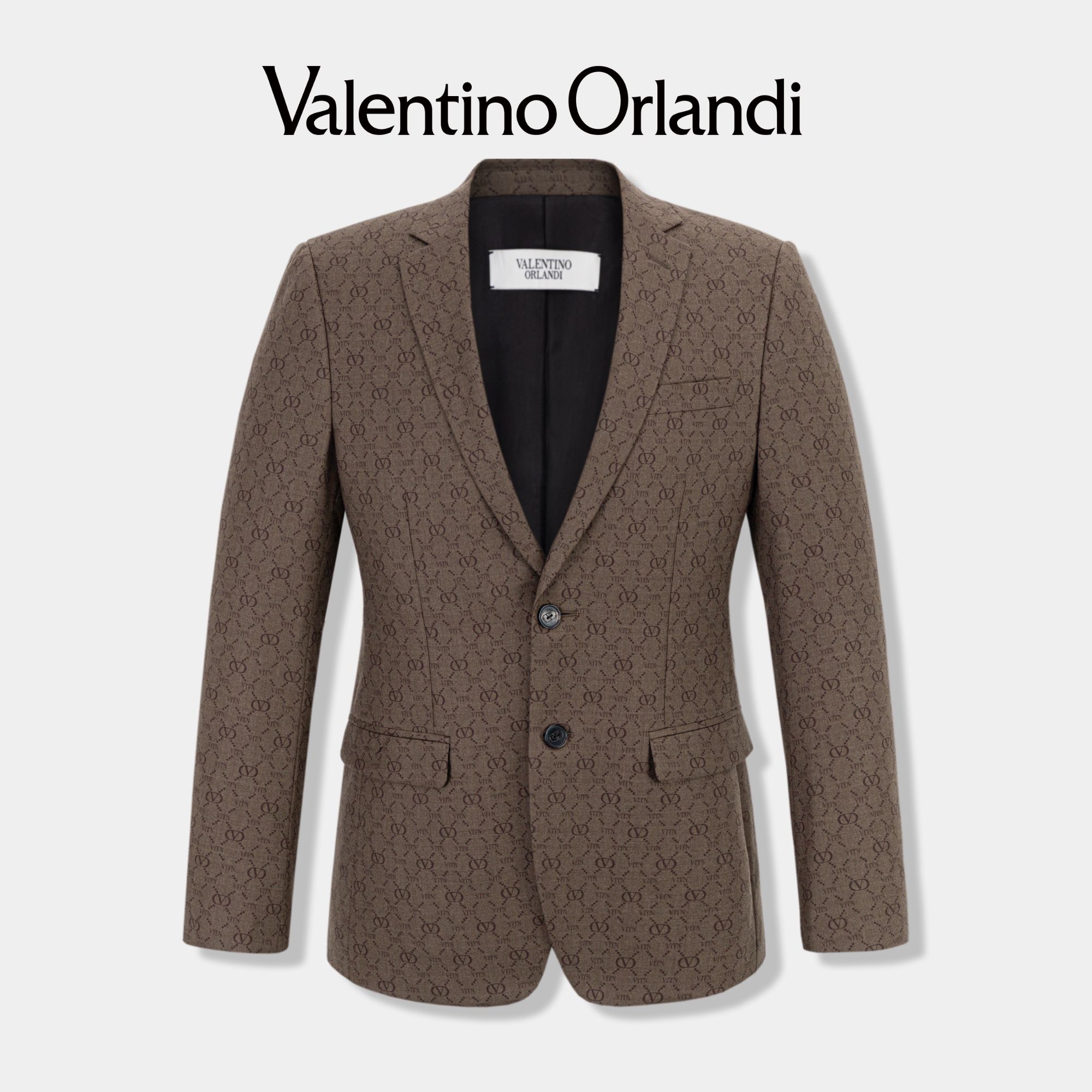Valentino orlandi男士秋冬A版时尚满印老花绵羊毛格纹西装外套