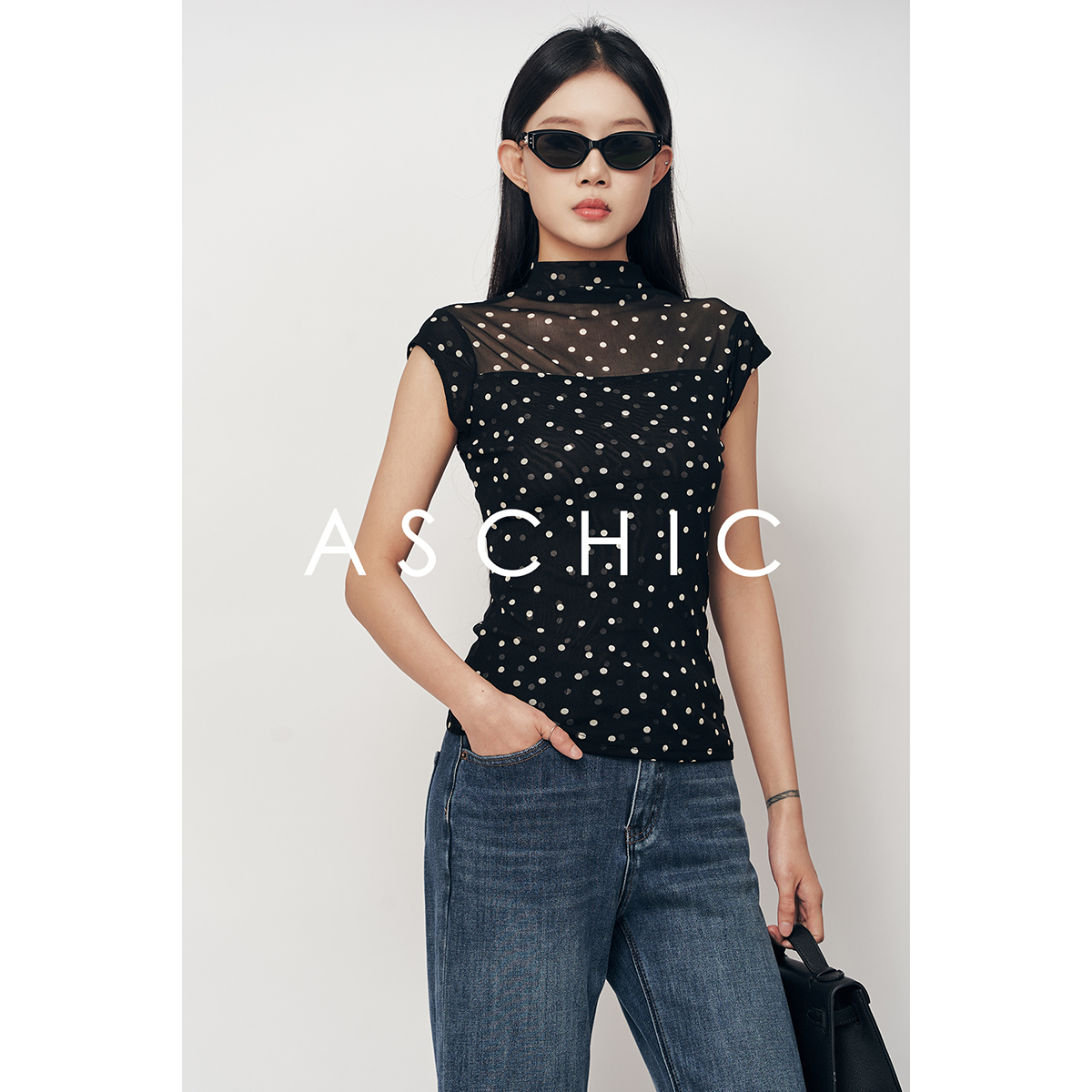 AschicSS “空山幽谷”半透双层网纱上衣S ASY1453