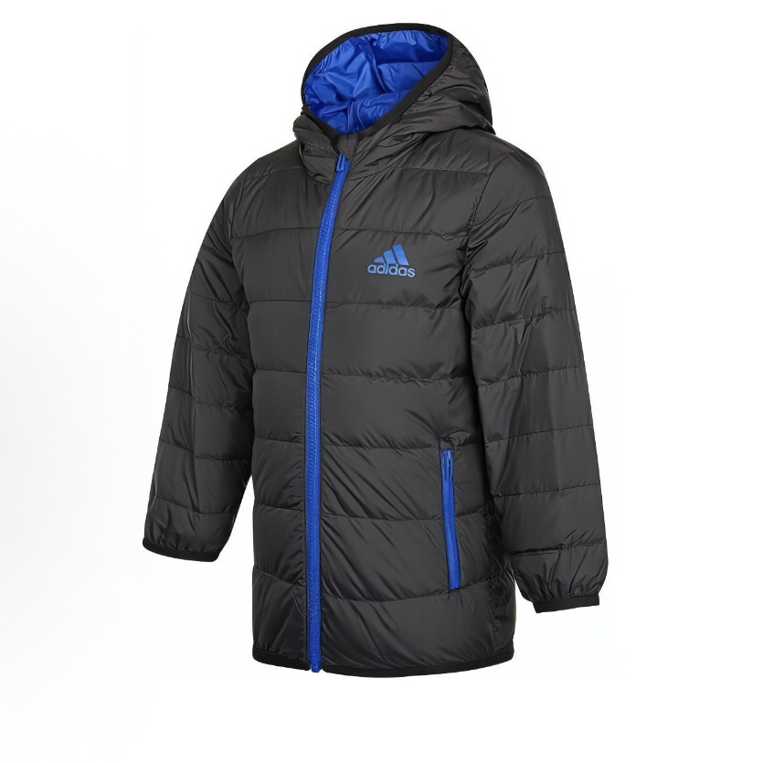 adidas儿童上装童装 Logo印花拉链连帽羽绒服黑色 儿童款H40326