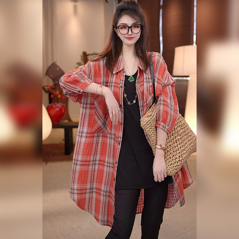 【Linda姐高端线】新款时尚高档气质休闲格纹衬衣衬衫AA5SCS0572