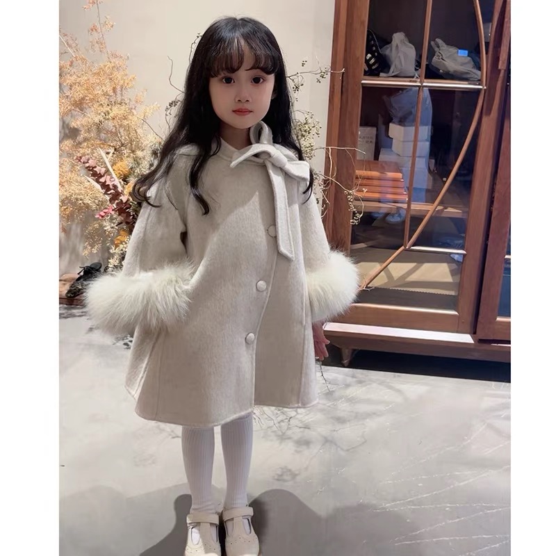 狐狸毛）壹妈童装2025新款女童时尚洋气蝴蝶结中长款加厚外套