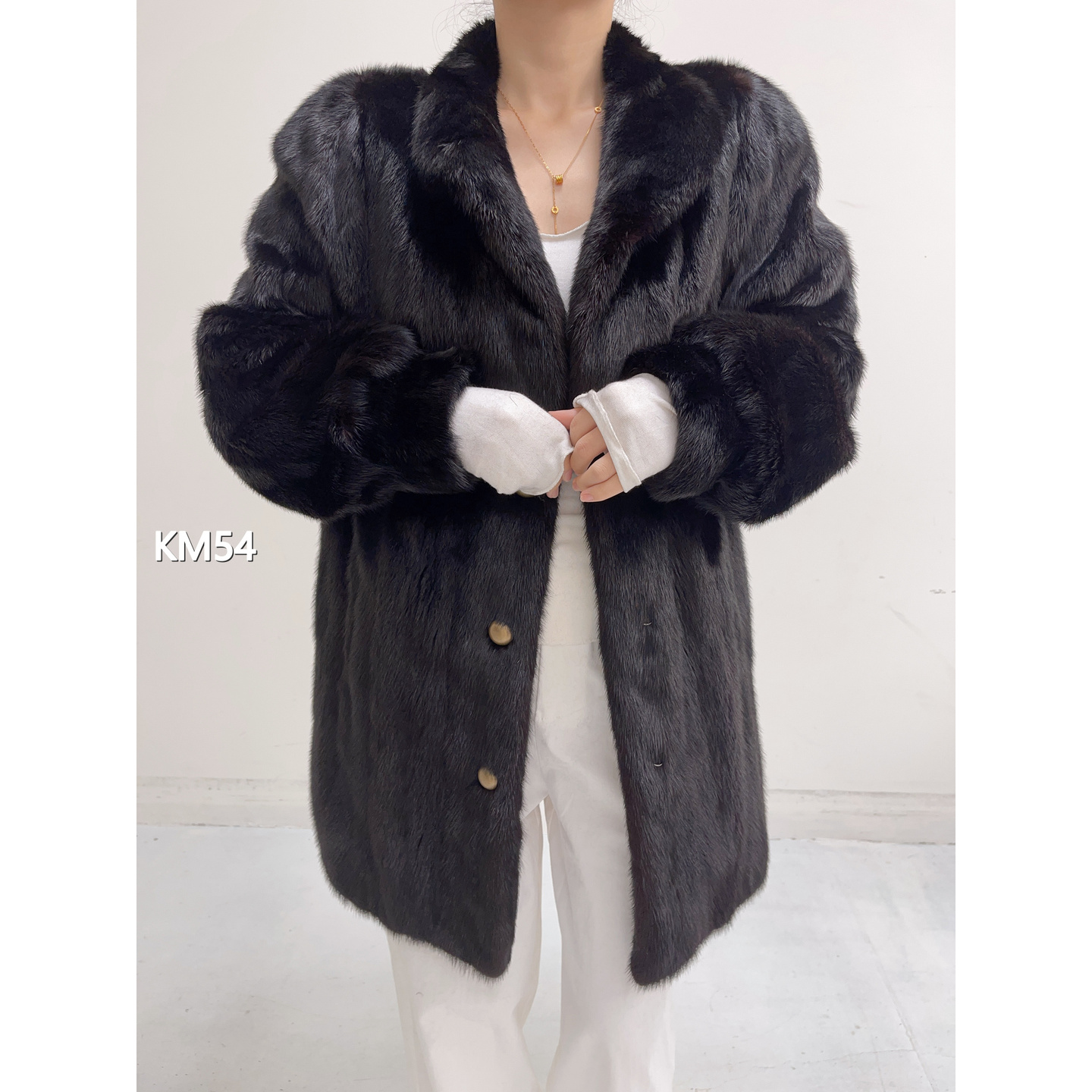 【KM54】L 红黑色中长款全抽貂皮外套（肩42胸110衣80袖63）36054