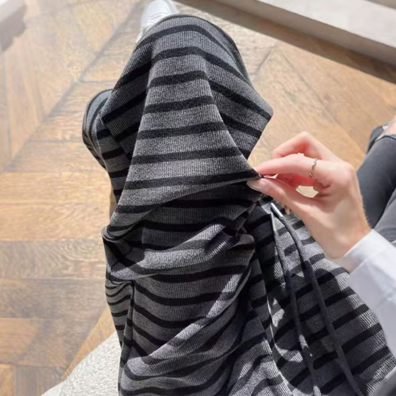 【赠送运费险】条纹休闲裤女秋新款松紧腰百搭直筒阔腿裤