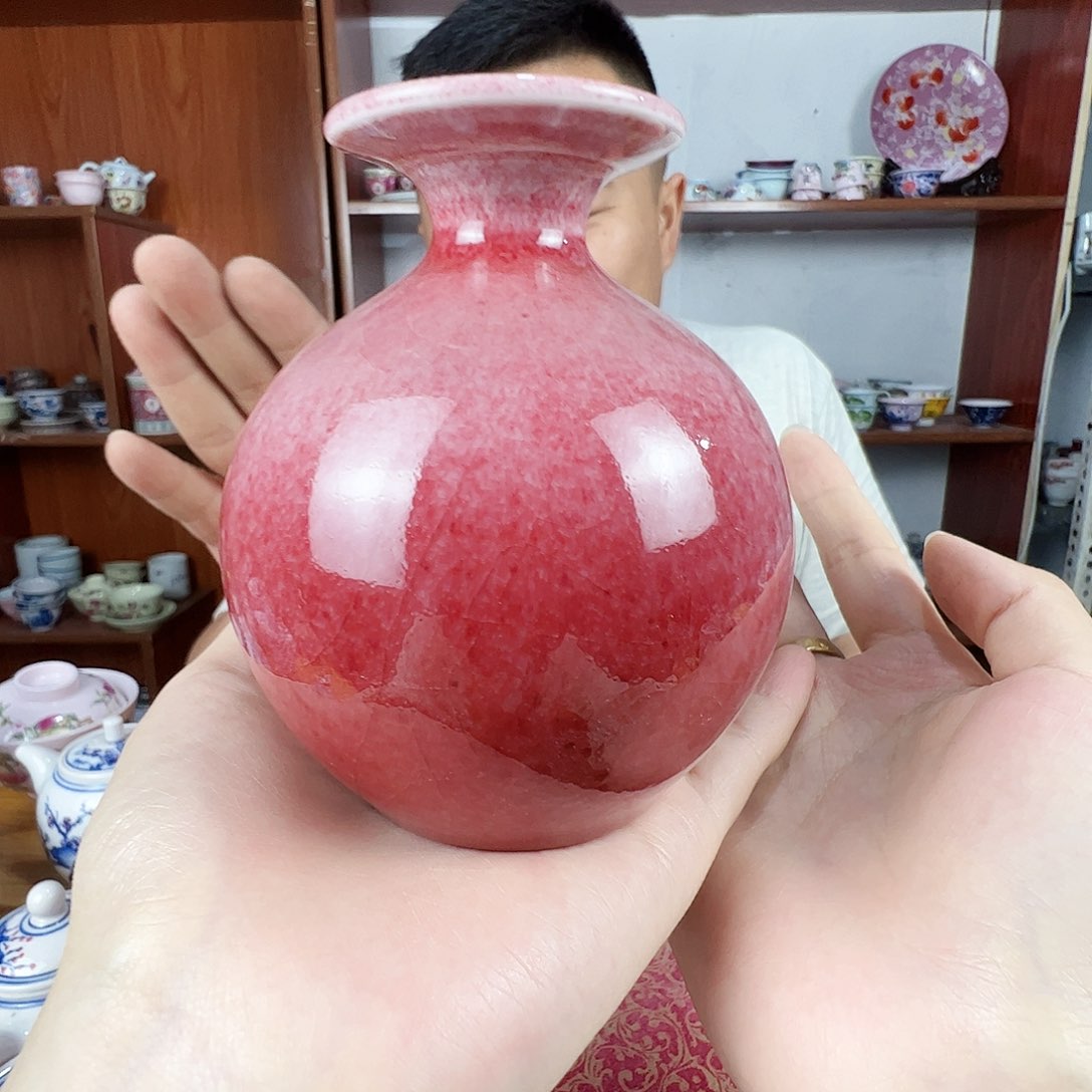 瓷片景德镇陶瓷豇豆红开片小花器