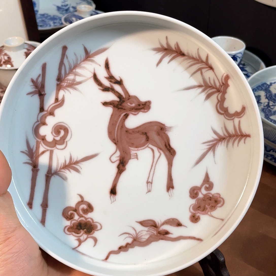 詹*士景德镇纯手工手绘小鹿壶承