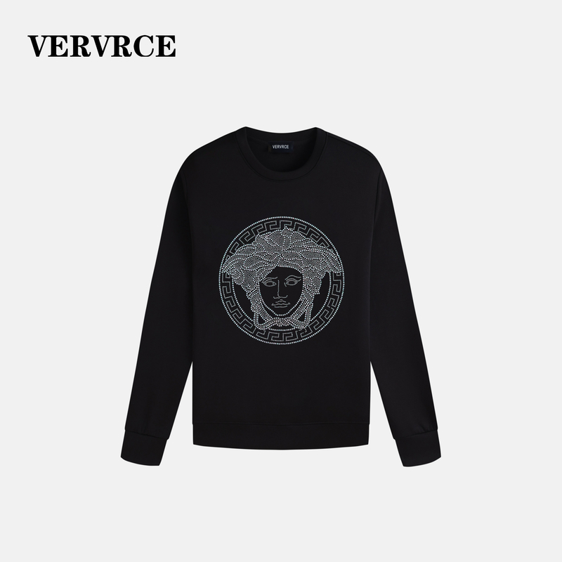 VERVRCE/ApricotWhite秋季烫钻长袖圆领高级感卫衣男士经典休闲