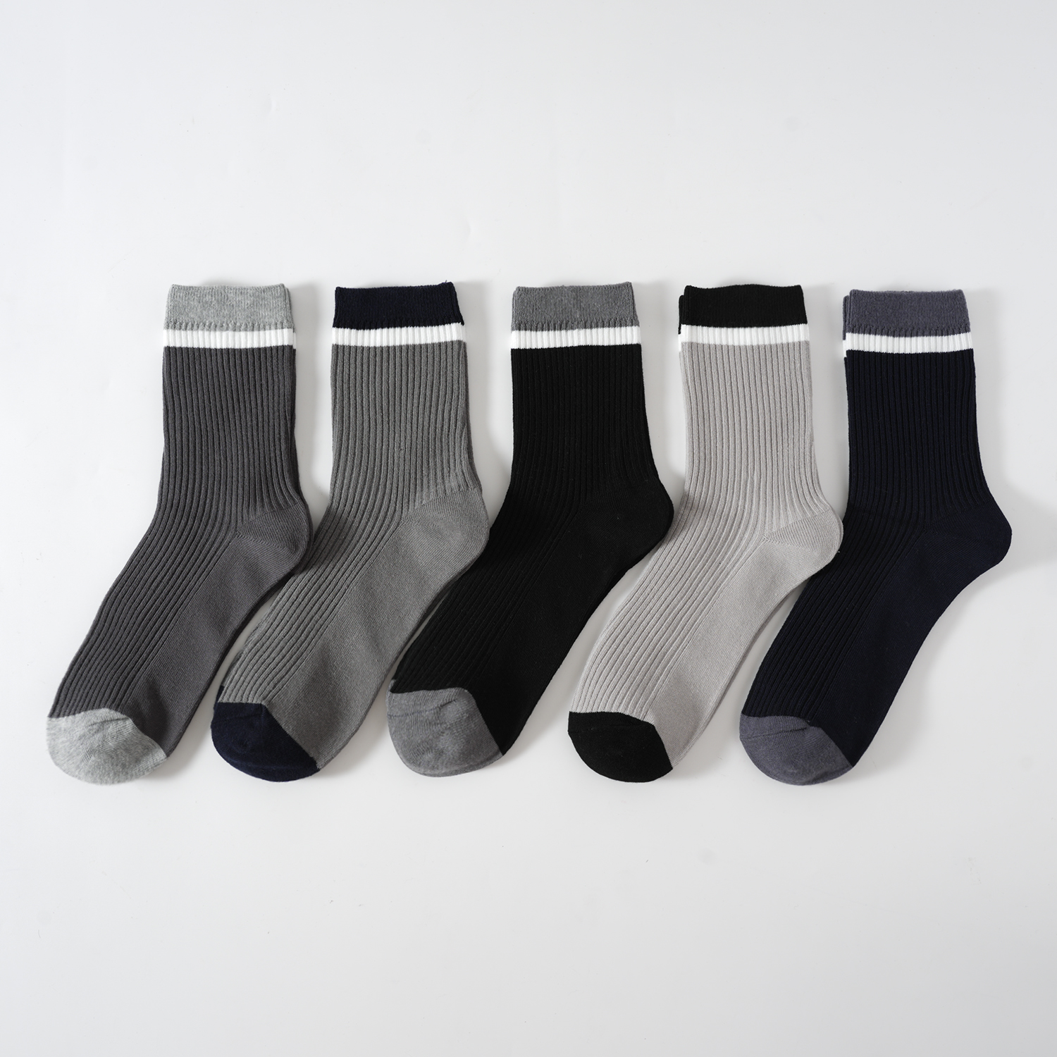 【竹里袜艺 】100%纯棉双针男士秋冬中筒袜吸汗透气防臭