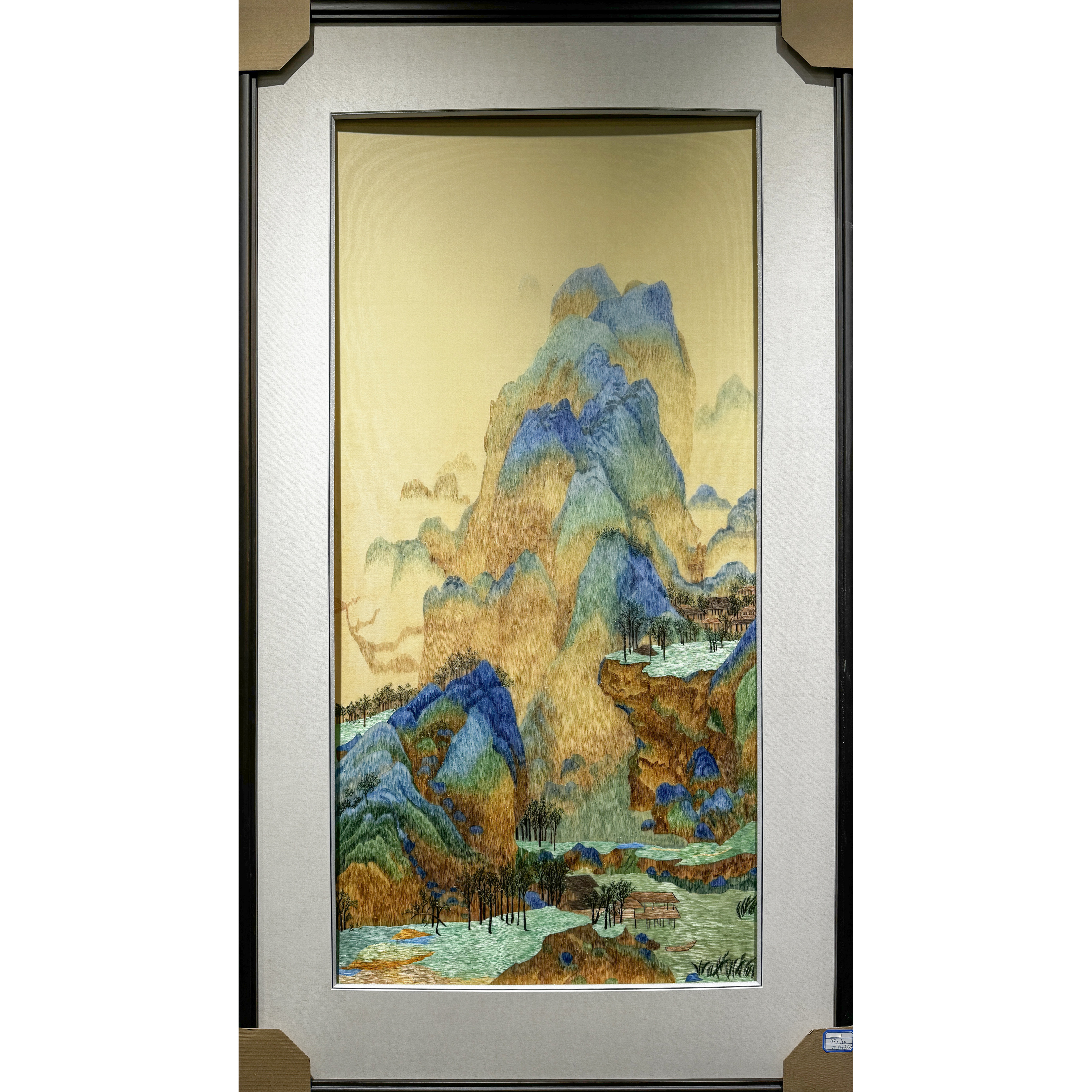 【千里江山】纯手工刺绣苏绣山水精品玄关走廊茶室画芯50*100cm