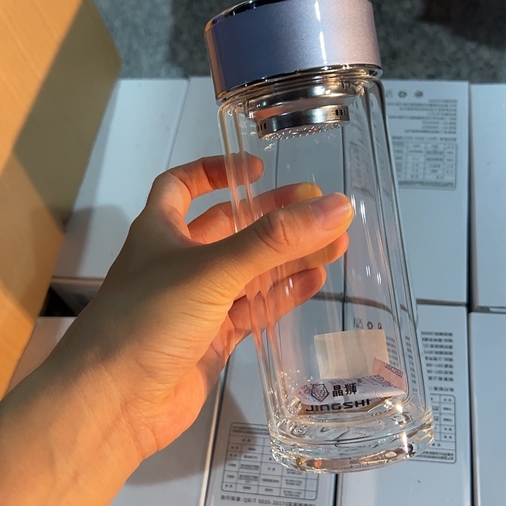 晶双层玻璃杯340340紫罗兰色玻璃杯➕杯套