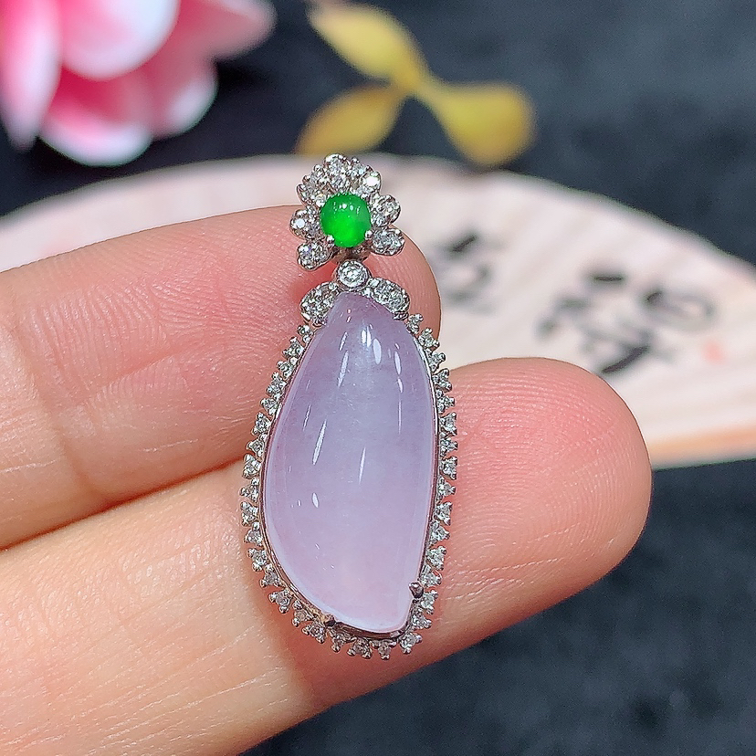 18k金天然A货翡翠冰紫随形吊坠经典轻奢时尚气质