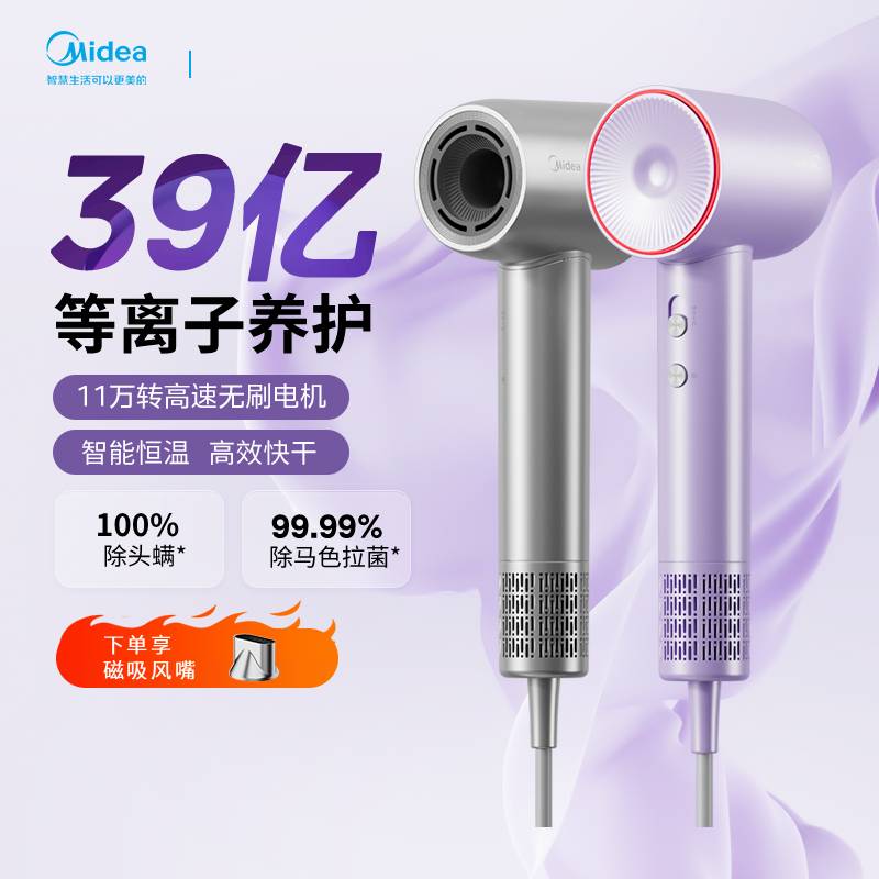 【达人专属】美的高速吹风机家用不伤发大风力快干恒温等离子FG208