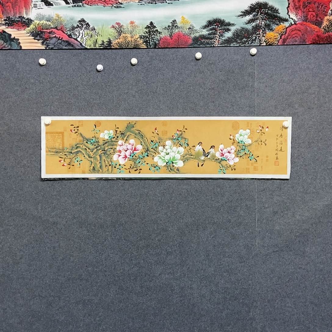 国画四尺对开花鸟一副