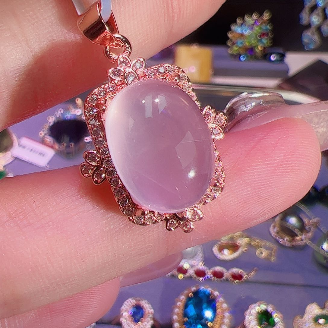 芙蓉石吊坠银S925镶嵌