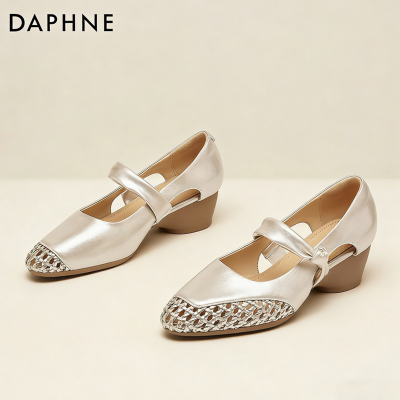 达芙妮尖头高跟鞋女2026夏季新款法式镂空透气不累脚粗跟玛丽珍鞋商品图