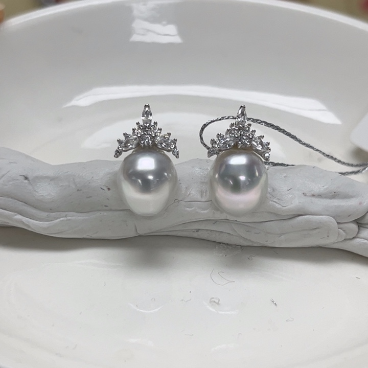 耳饰银S925镶嵌海水珍珠澳白 8-9mm 18号