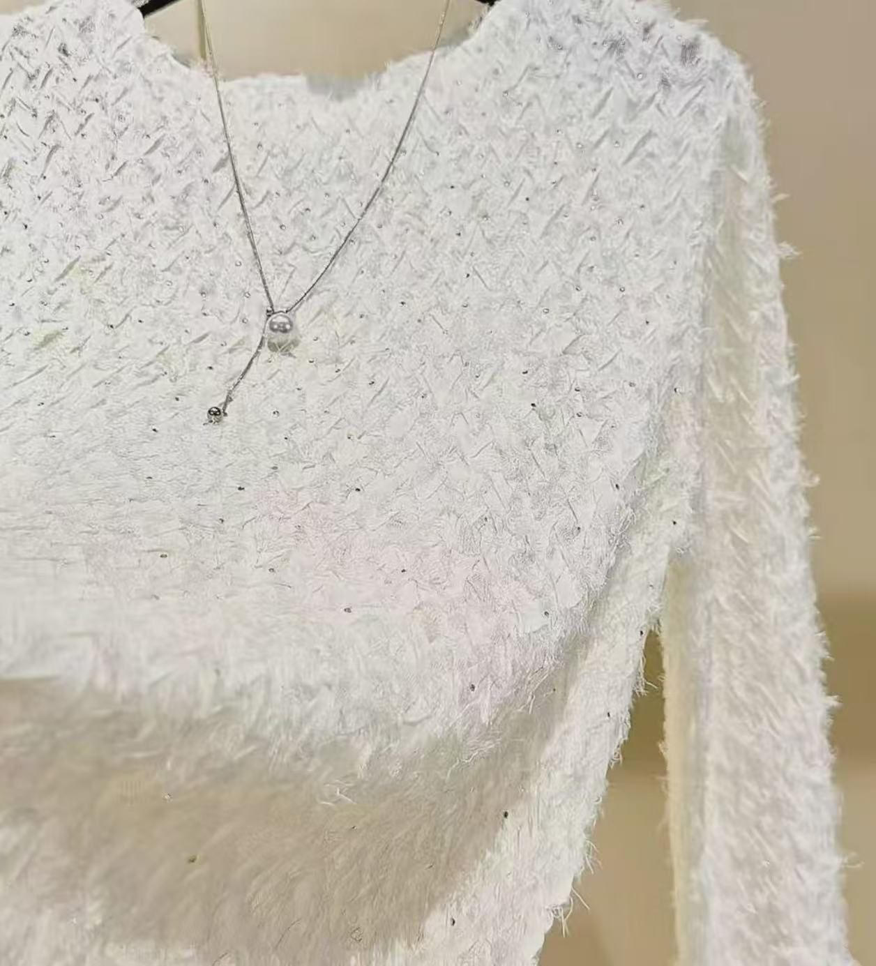 Hua.轻奢 （初雪）重工流苏三宅艺术带钻满天星修身显瘦上衣4