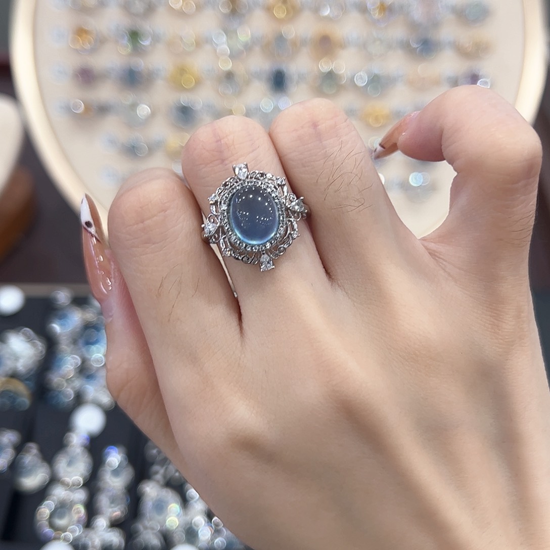 蛇纹石玉银S925镶嵌戒指甜****柴