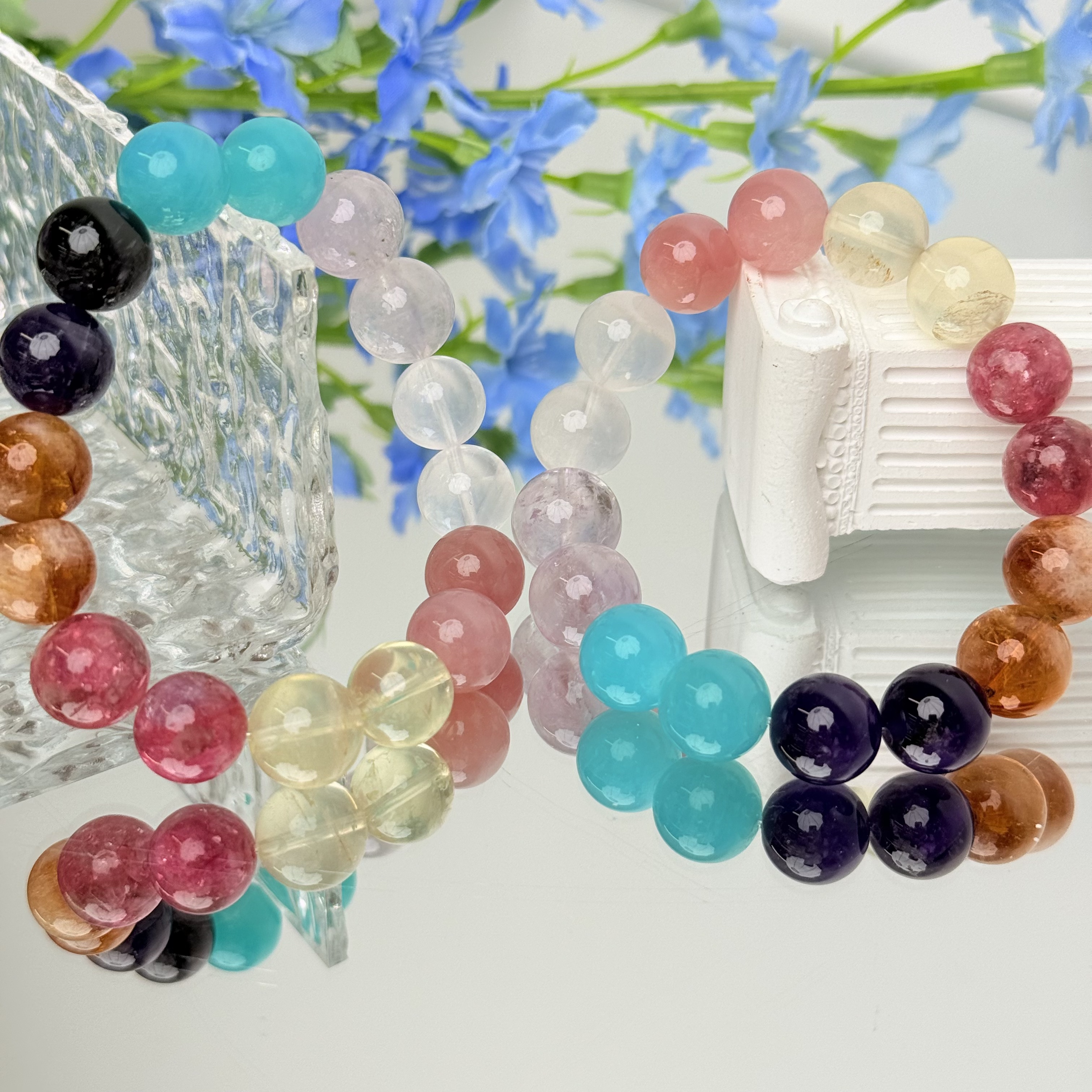 【1953 烟花雨】黄水黄塔晶等水晶12-13mm手串面小仙多样性发其一Z