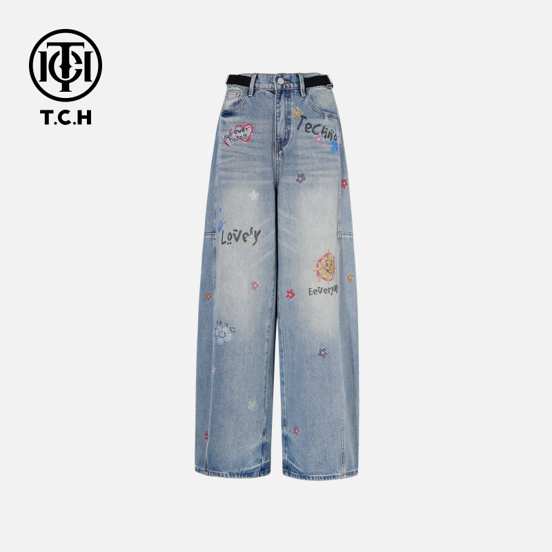 TCH私服秋款烫钻时尚淑女百搭新潮流轻奢牛仔裤T75C20E5042