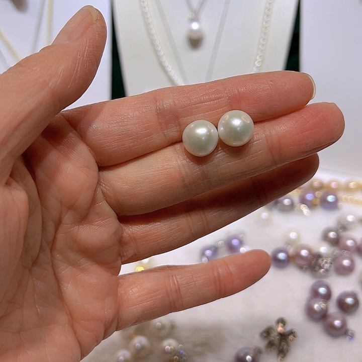 淡水珍珠白珠耳钉29.9银S925镶嵌