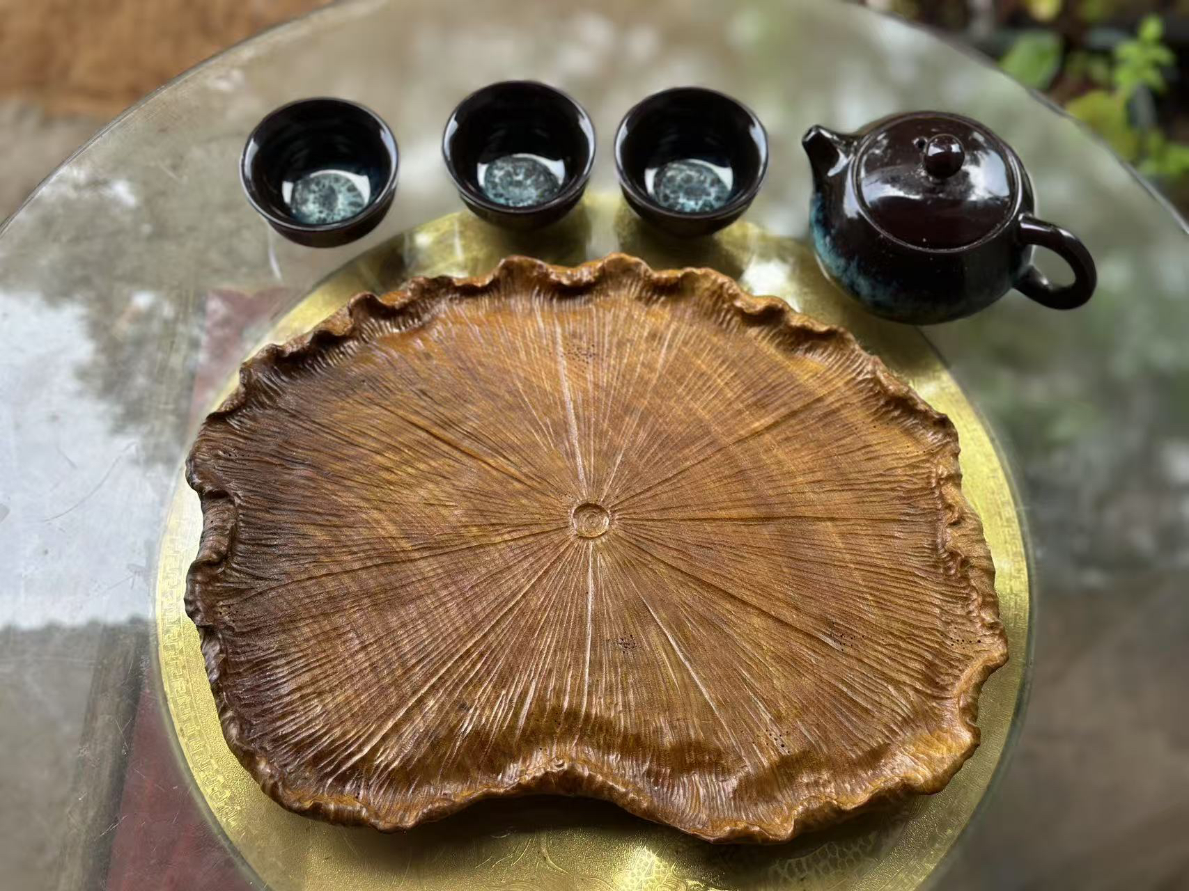 荷叶水果盘实用美观托盘茶盘茶具茶壶茶杯茶道