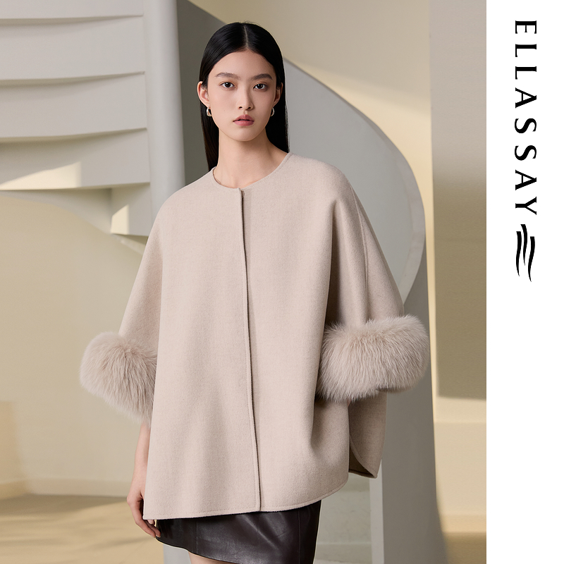 ELLASSAY歌力思2025秋季新款简约落肩毛呢外套女EWU364D00400