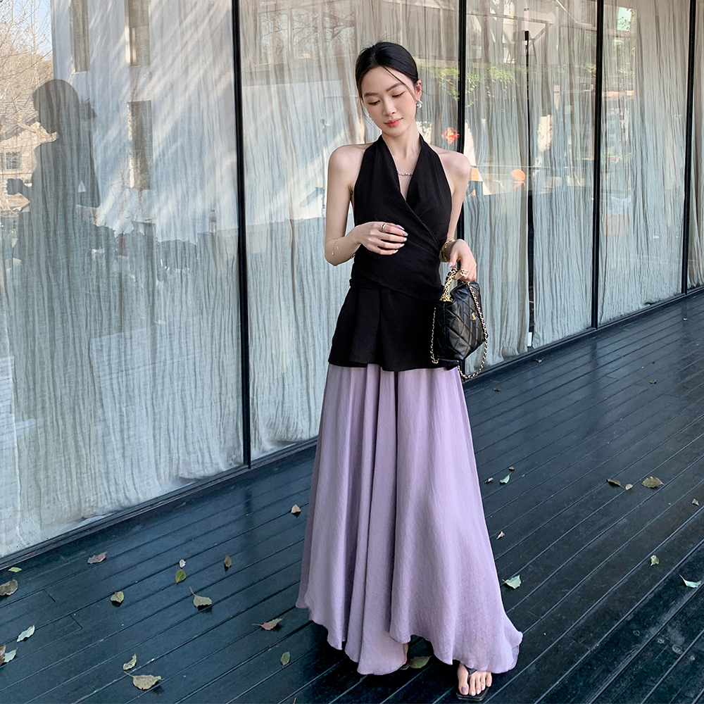 缤菓binguo 紫色不规则遮肉显瘦半身裙女2025夏新款气质A字伞裙
