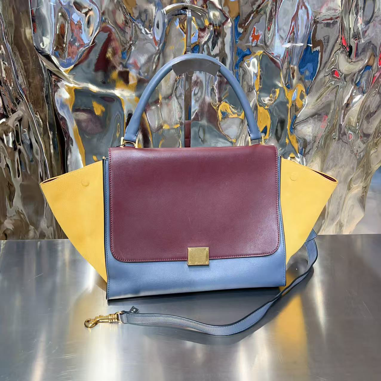 95新 Celine/思琳 思琳 红黄蓝 拼色 手提包0000