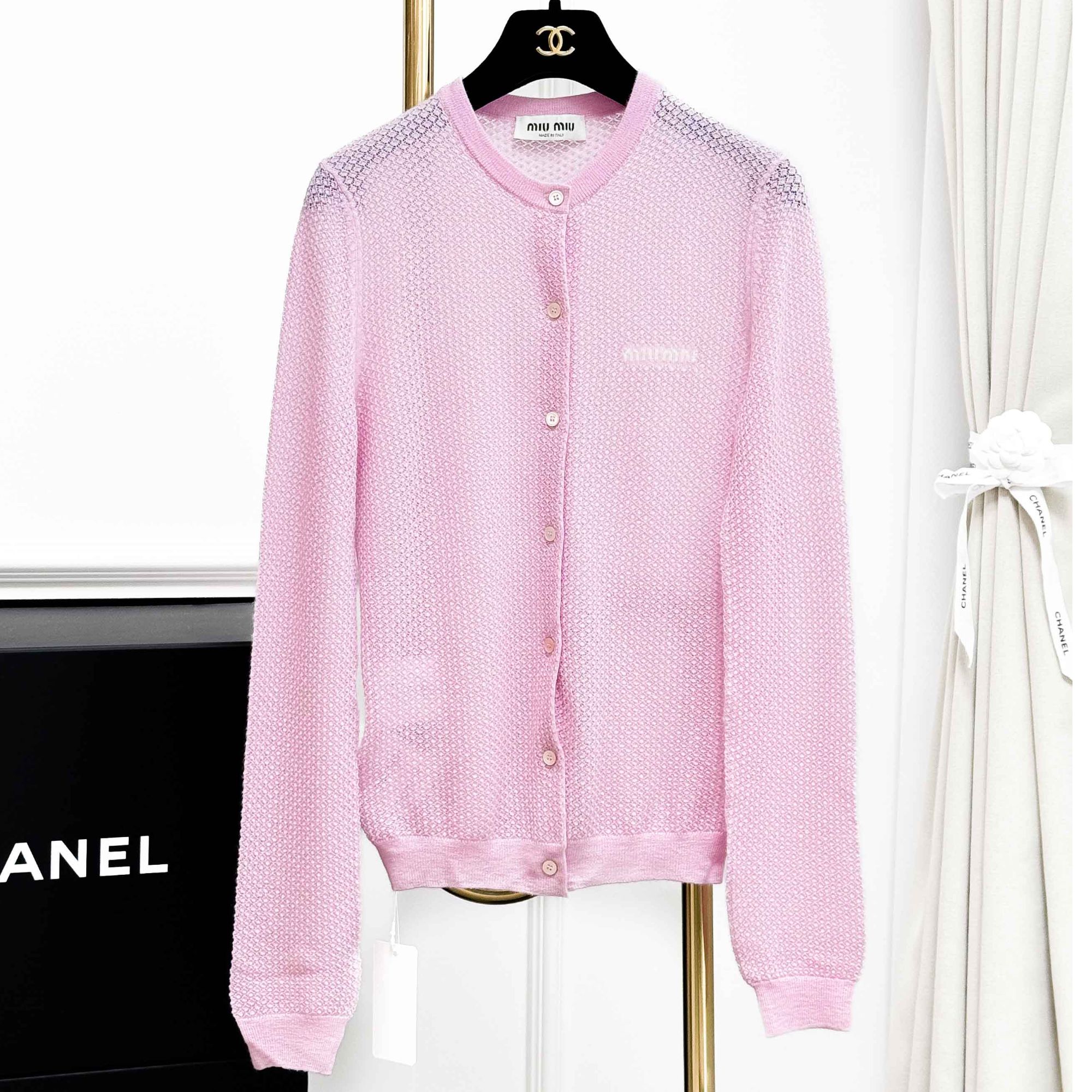 99新 MIU MIU/缪缪  40码 粉色 镂空 长袖 针织 开衫