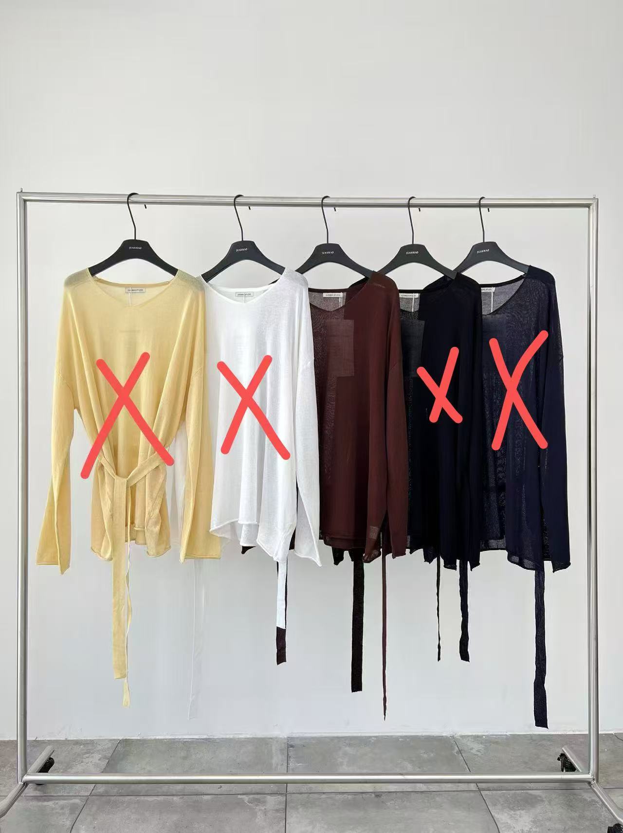 米古古 卷毛 # 002#福 薄款打底罩纱气质系带上衣( 衣长79)