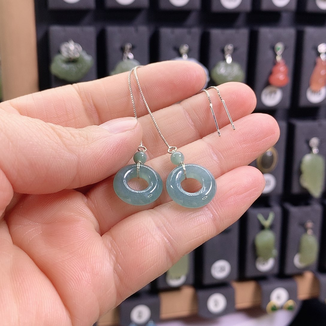 翡翠银S925镶嵌耳饰精美