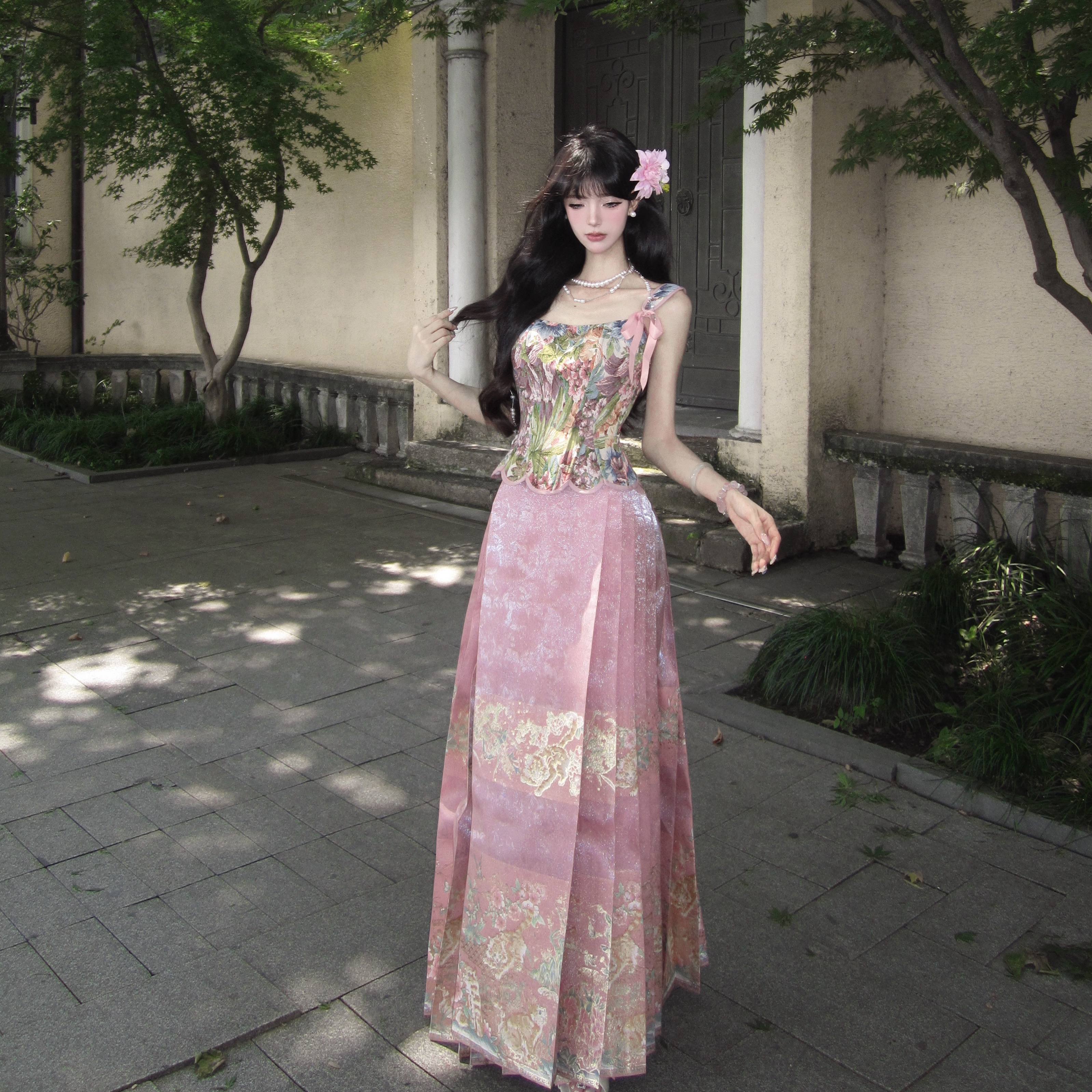 京云染【先生与猫】原创春夏汉服半身裙仿妆花织锦缎(纱料特别版)