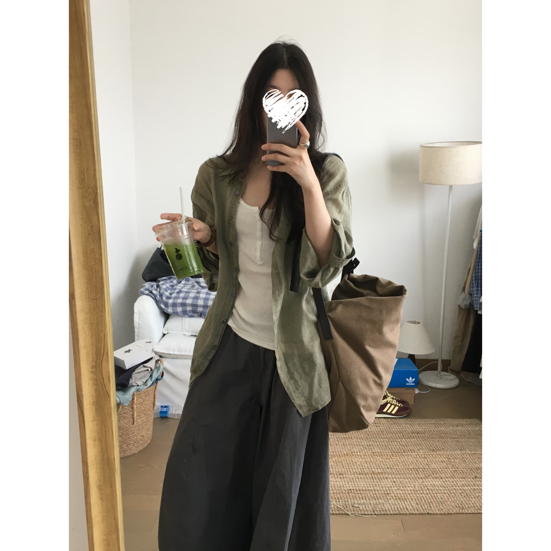 老钱/轻盈度假中袖衬衫+松紧腰系带阔腿裤女   60206