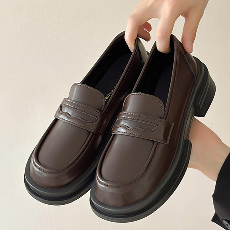 厚底乐福鞋子女英伦风小皮鞋2025年春季新款一脚蹬软底玛丽珍单鞋