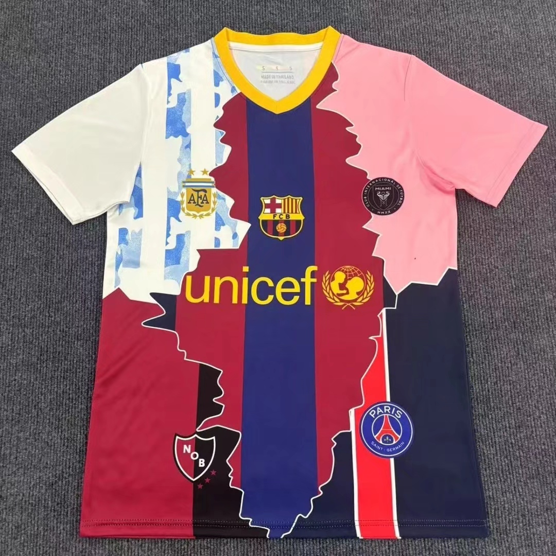梅西10号印花拼接足球服球迷版