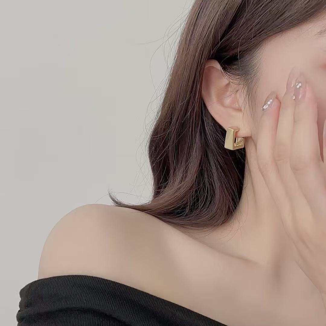 纯铜耳饰 时尚简约耳钉几何金属拉丝耳饰轻奢高级感夏天耳环