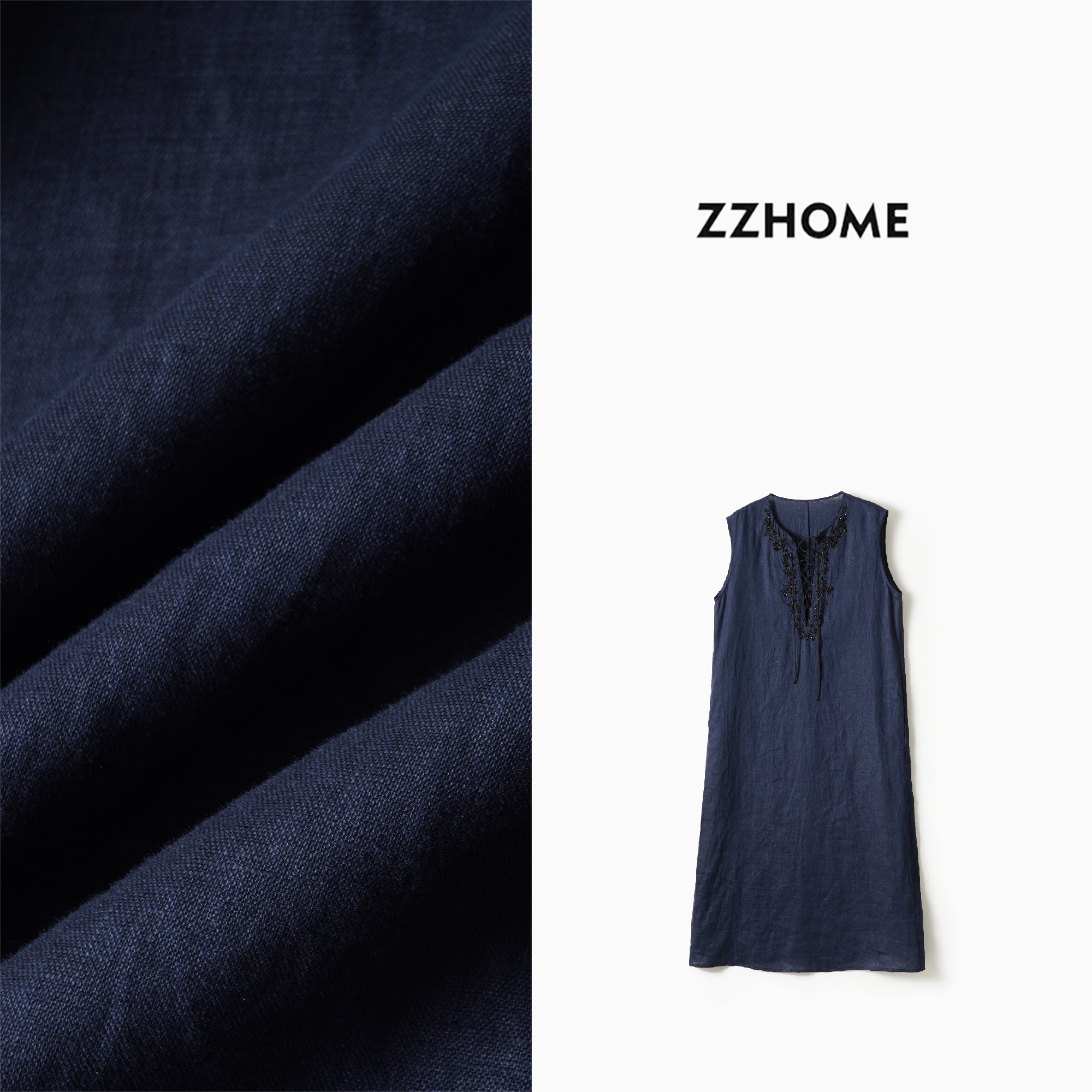 ZOZO HOME | 动态美学系带亚麻管珠绣连衣裙q173833p