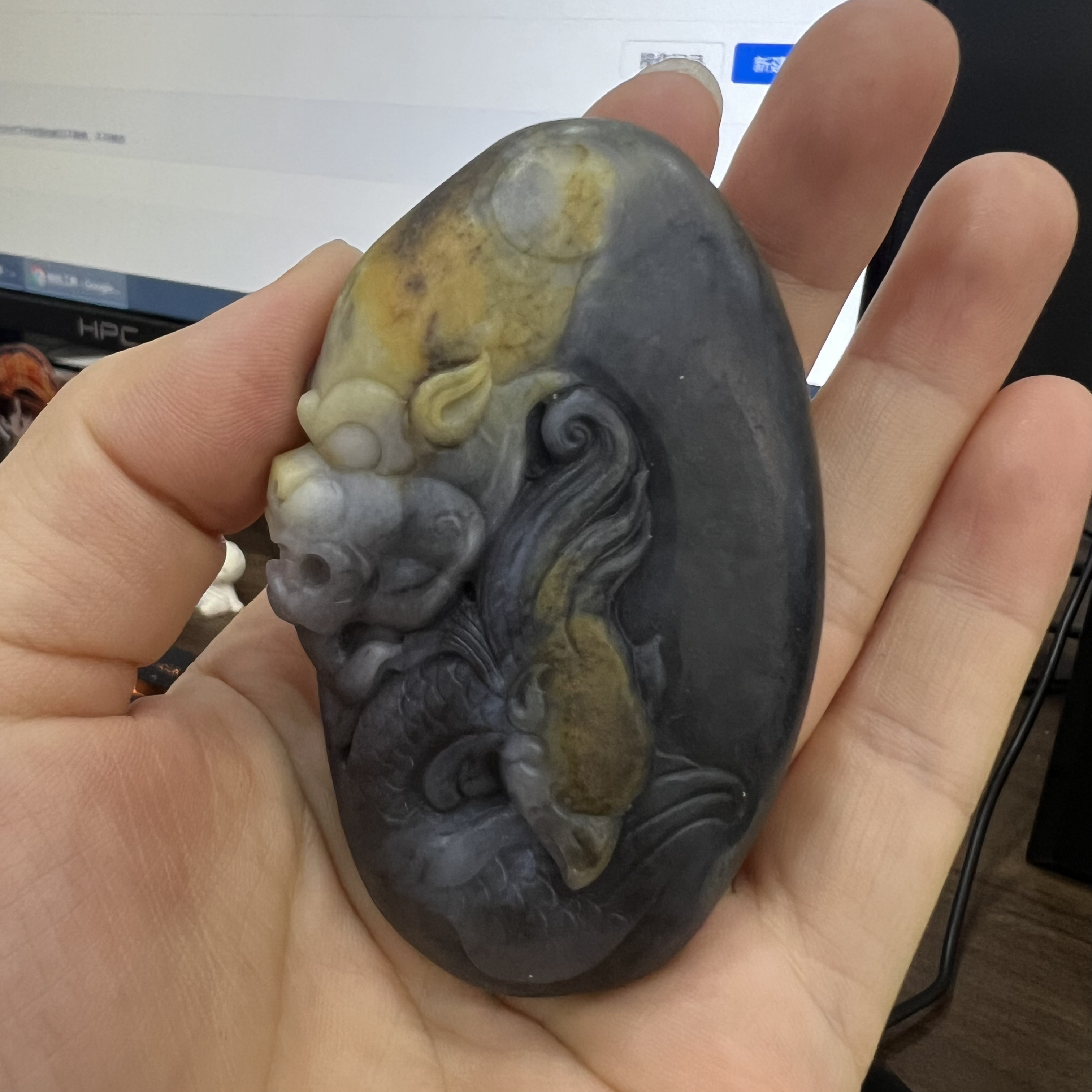 【定制】新疆和田玉龙凤呈祥手把件未抛光毛货