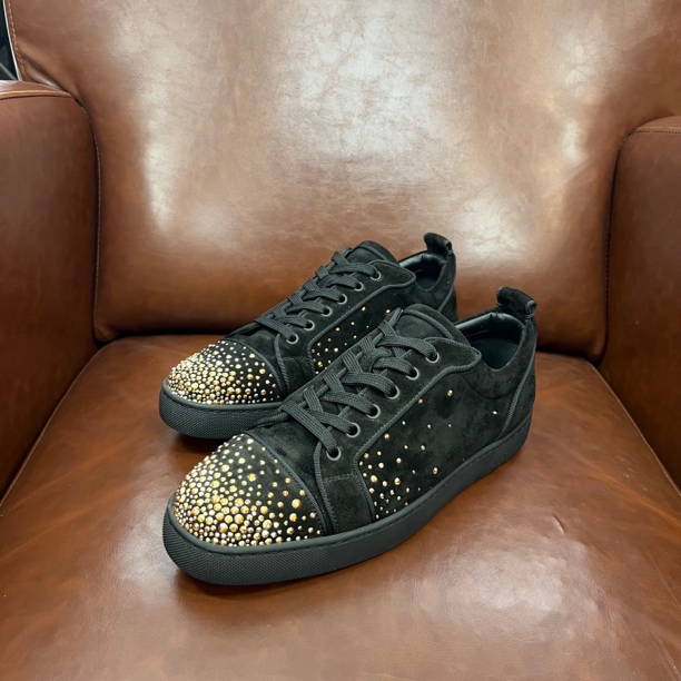 99新 Christian Louboutin/克里斯提·鲁布托 黑金钻麂皮板鞋42码
