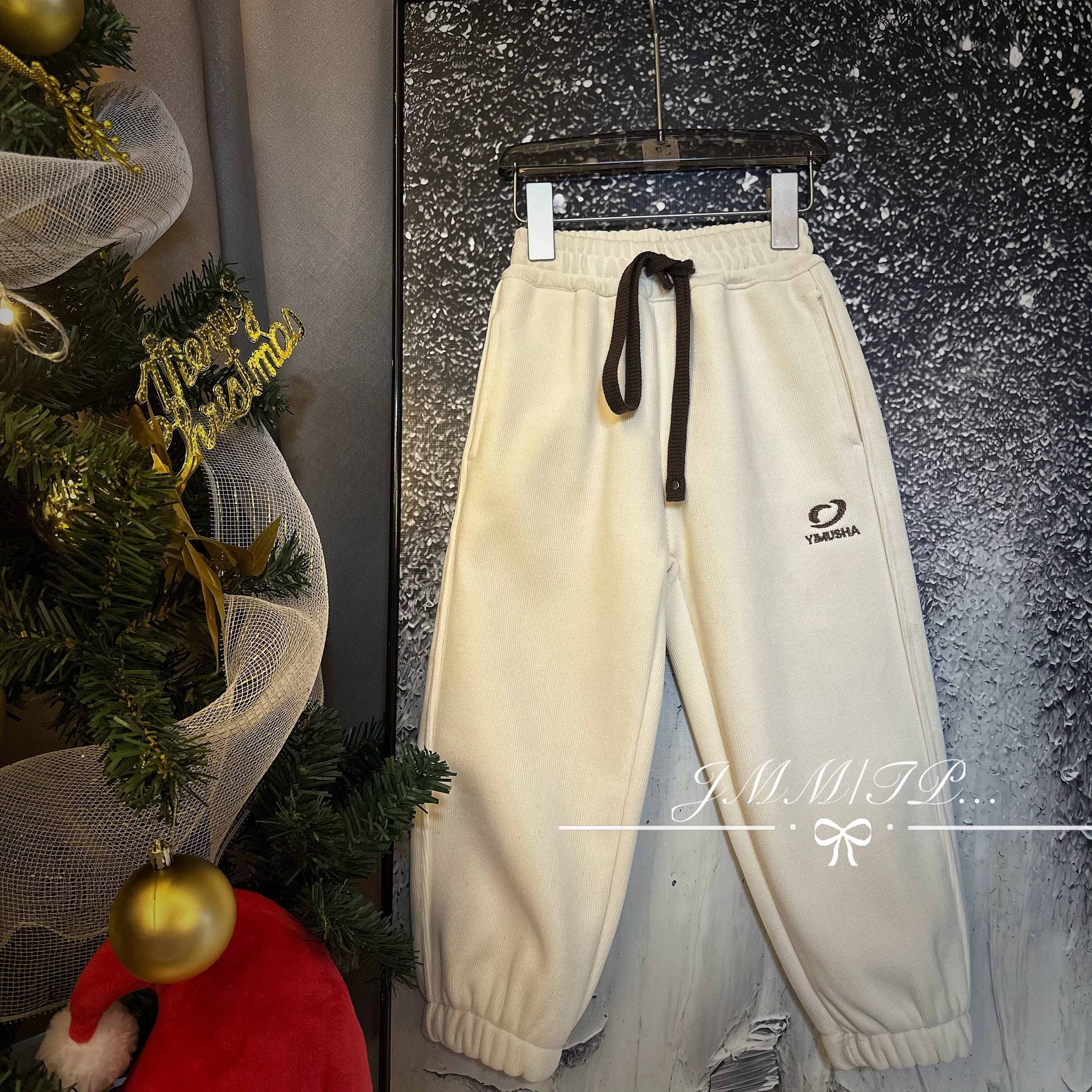 【秋冬款】D018秋季儿童宽松休闲裤木棉绒笑脸刺绣长裤