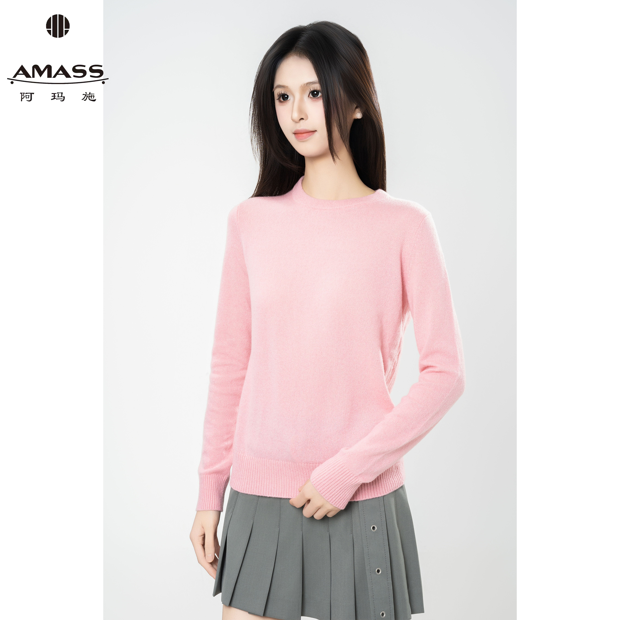 AMASS/阿玛施秋季新款舒适圆领百搭纯色套头圆领休闲针织衫538071