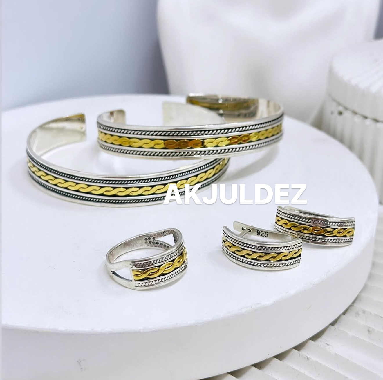 925银银制品 日常经典花纹耳环戒指手镯（下单备注金色或银色）