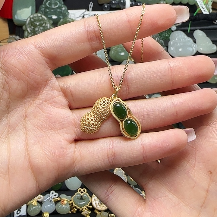 颈饰银S925镶嵌和田玉送链子送绳