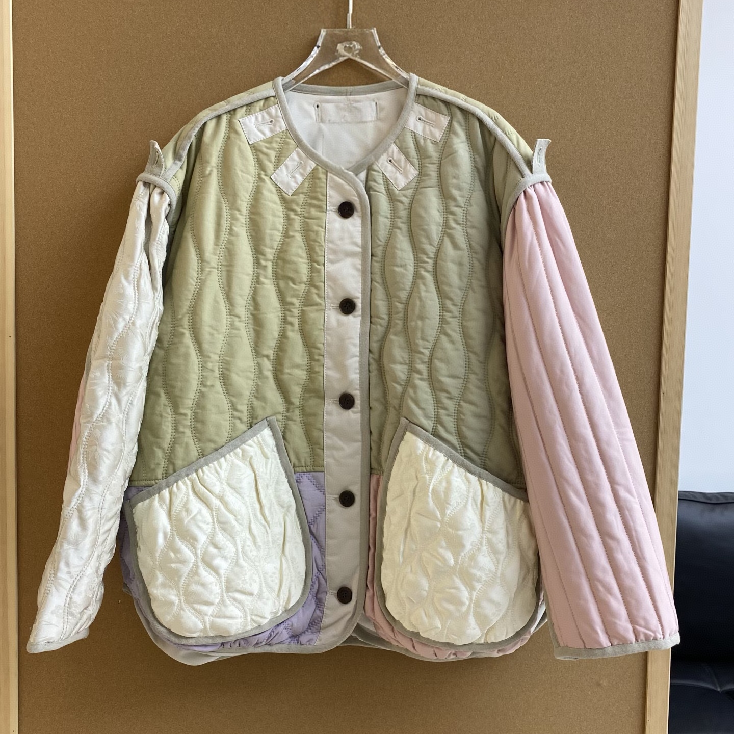 冬季新款时尚百搭宽松撞色拼接棉服外套女装