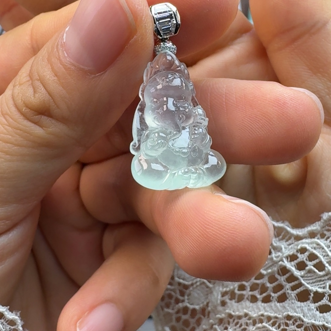 翡翠18K金镶嵌吊坠(赠链)玻璃种象神吊坠