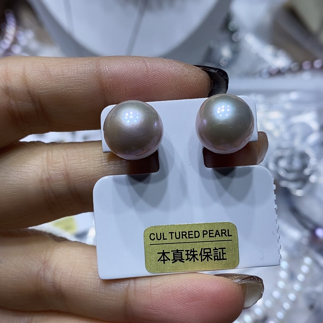 淡水珍珠耳钉银S925镶嵌