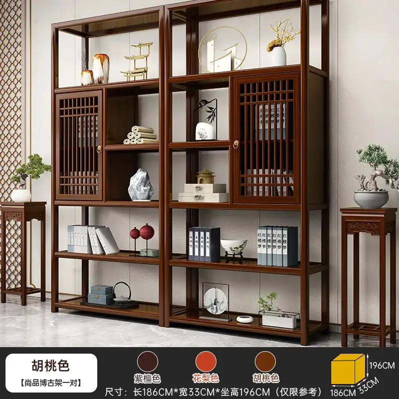 新中式博古架多宝阁实木茶叶置物架家用茶室玄关古董摆件展示柜子