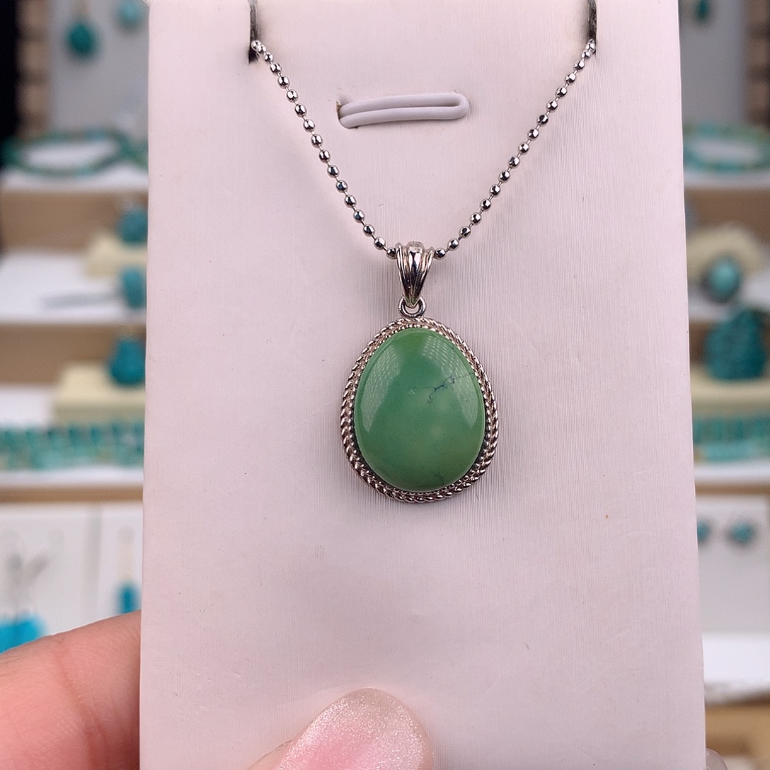 绿松石银S925镶嵌吊坠(不含链)